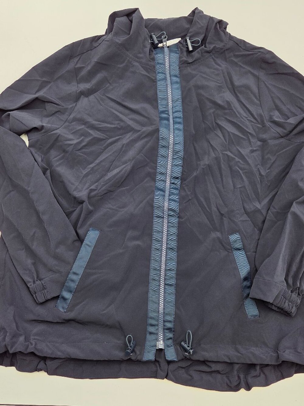 Chico's Hooded Light Weight Zip Up Jacket Windbreaker Size 1/us 8 Dark Blue